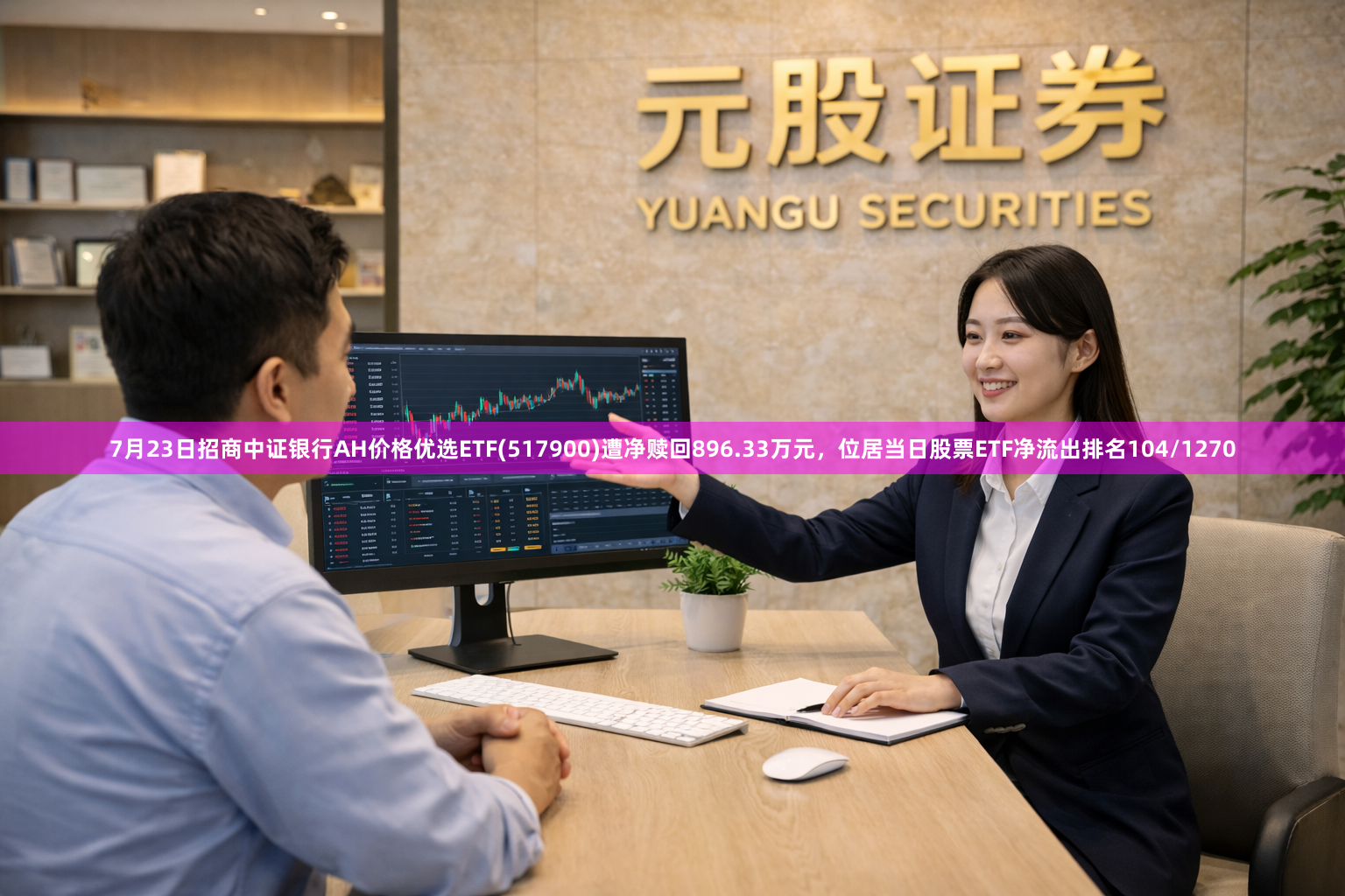 7月23日招商中证银行AH价格优选ETF(517900)遭净赎回896.33万元，位居当日股票ETF净流出排名104/1270