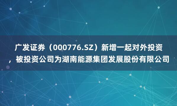 广发证券（000776.SZ）新增一起对外投资，被投资公司为湖南能源集团发展股份有限公司