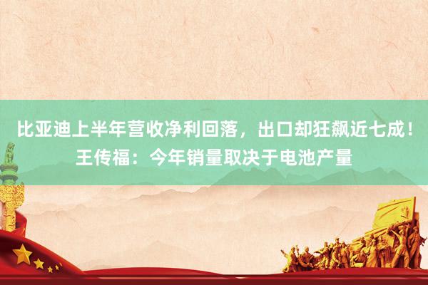 比亚迪上半年营收净利回落，出口却狂飙近七成！王传福：今年销量取决于电池产量