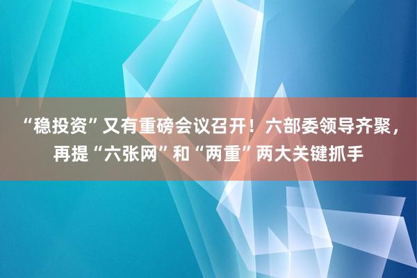 “稳投资”又有重磅会议召开！六部委领导齐聚，再提“六张网”和“两重”两大关键抓手