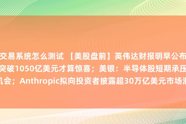 交易系统怎么测试 【美股盘前】英伟达财报明早公布，华尔街：Q3营收指引突破1050亿美元才算惊喜；美银：半导体股短期承压或创造买入机会；Anthropic拟向投资者披露超30万亿美元市场潜力，IPO估值目标约2万亿美元 | 每经网