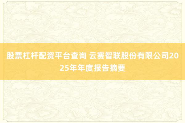 股票杠杆配资平台查询 云赛智联股份有限公司2025年年度报告摘要