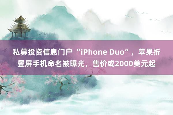 私募投资信息门户 “iPhone Duo”，苹果折叠屏手机命名被曝光，售价或2000美元起