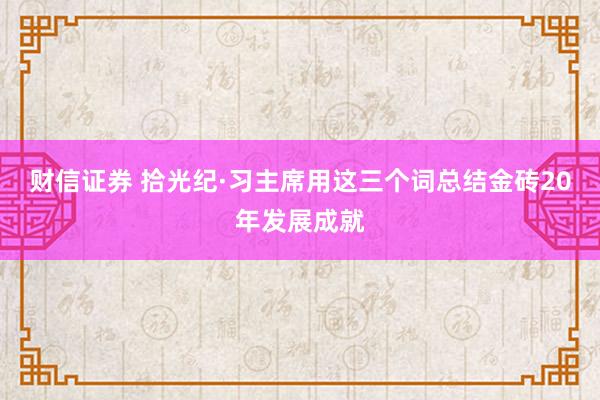 财信证券 拾光纪·习主席用这三个词总结金砖20年发展成就