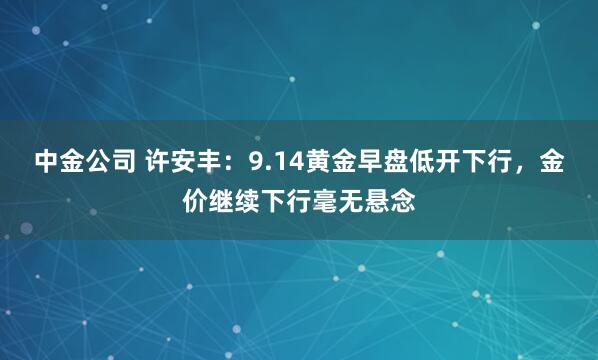 中金公司 许安丰：9.14黄金早盘低开下行，金价继续下行毫无悬念